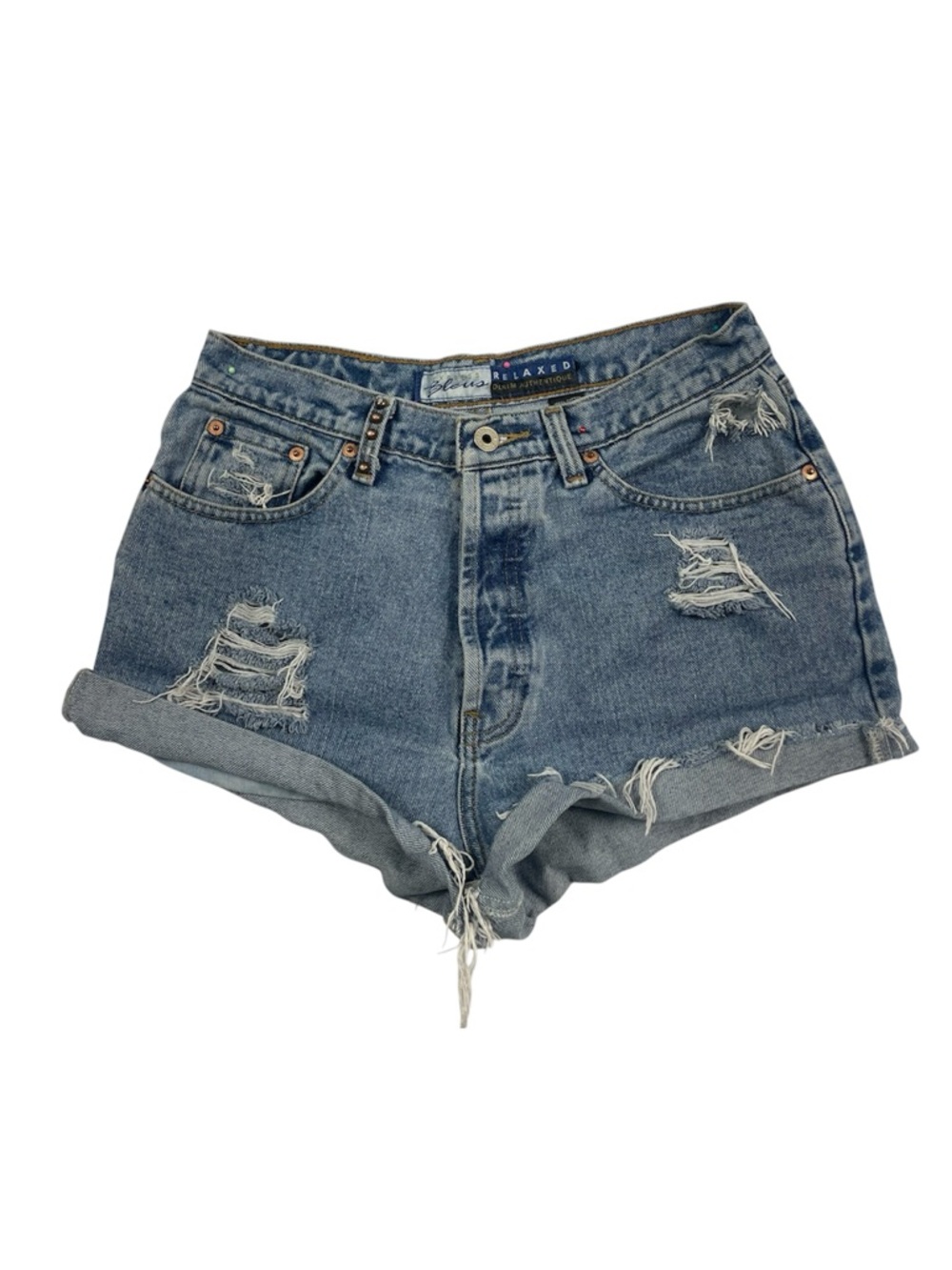 VTG Express Bleus Cut-off Jean Shorts 9 Relaxed High Waist Bedazzled Embellished